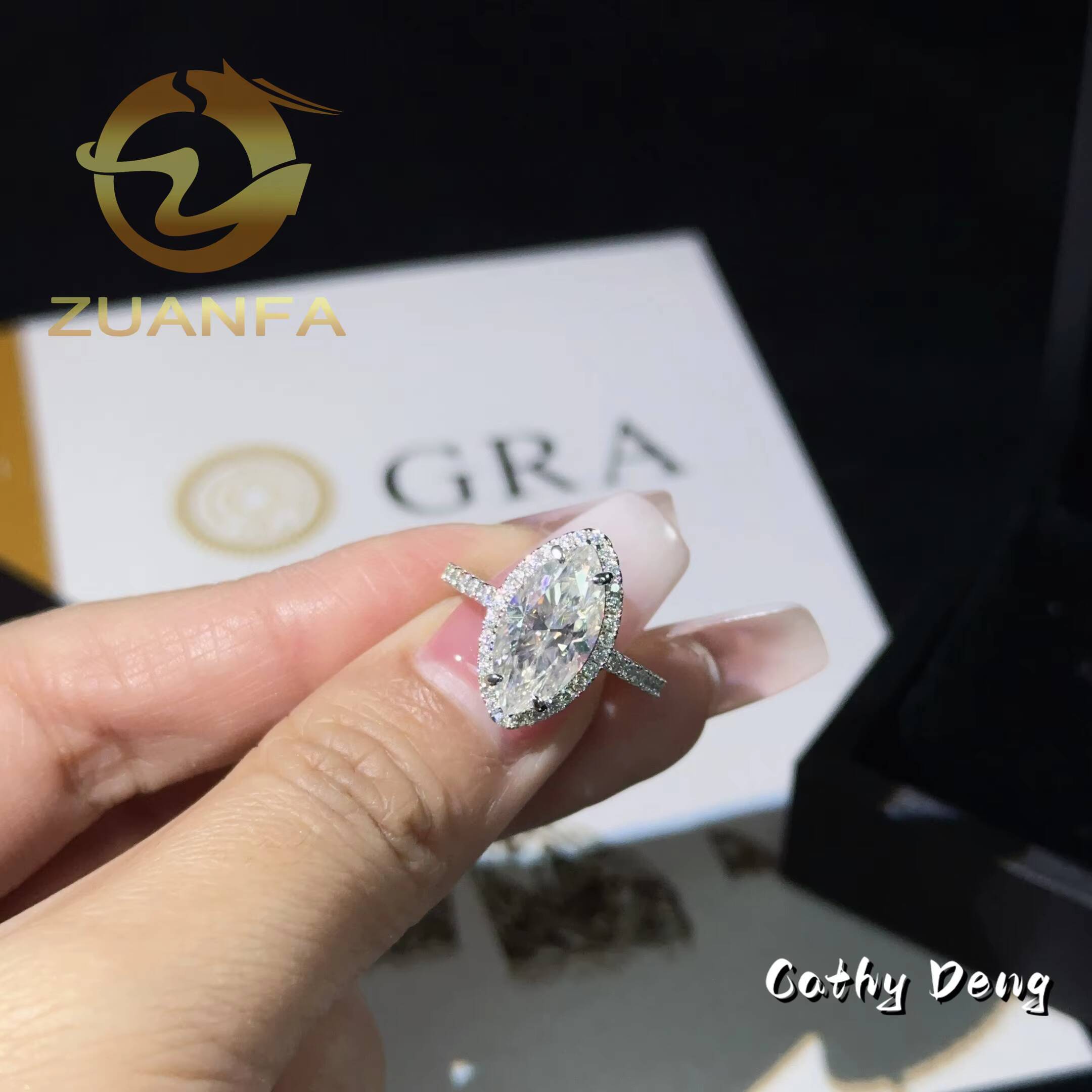 Solid Silver 3ct Marquise Iced Oiut Full Moissanite Ring for Women 925 Sterling Silver Moissanite Engagement Ring