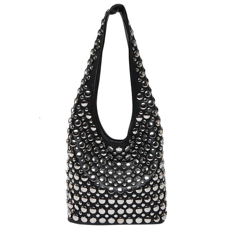 Trendy Cool Polka Dot Studded for Women New Fashion Motorcycle Versatile Ladies Underarm Tote Bag