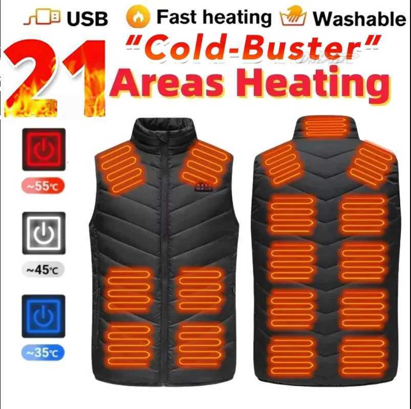 21Areas Self Heated Jacket Heating Vest Mens Thermal Womens USB Heated Vest Warm Clothing Fishing Camping Washable Winter Man H251017