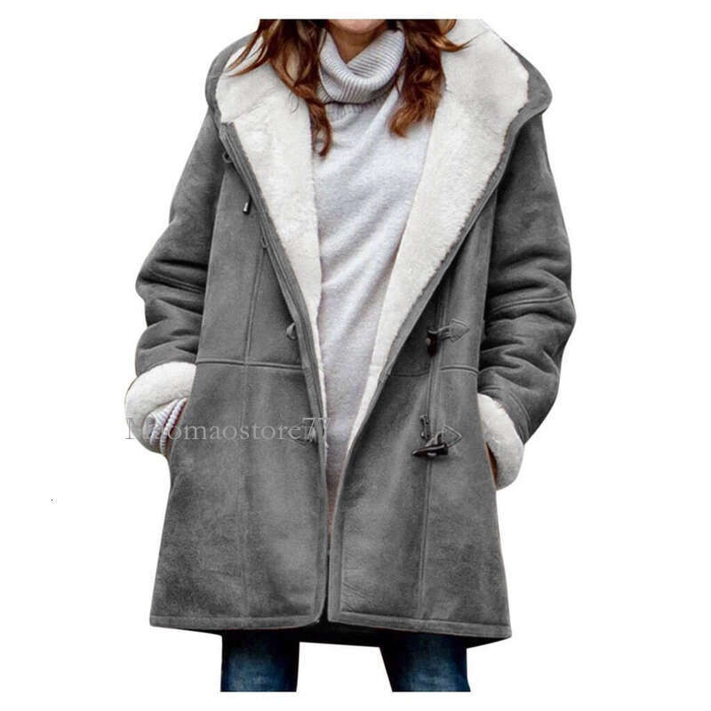 Women's Winter Intellectual Simple Haruku Style Solid Color Casual Button Cardigan Warm Mid-Length Hooded Women's Coat