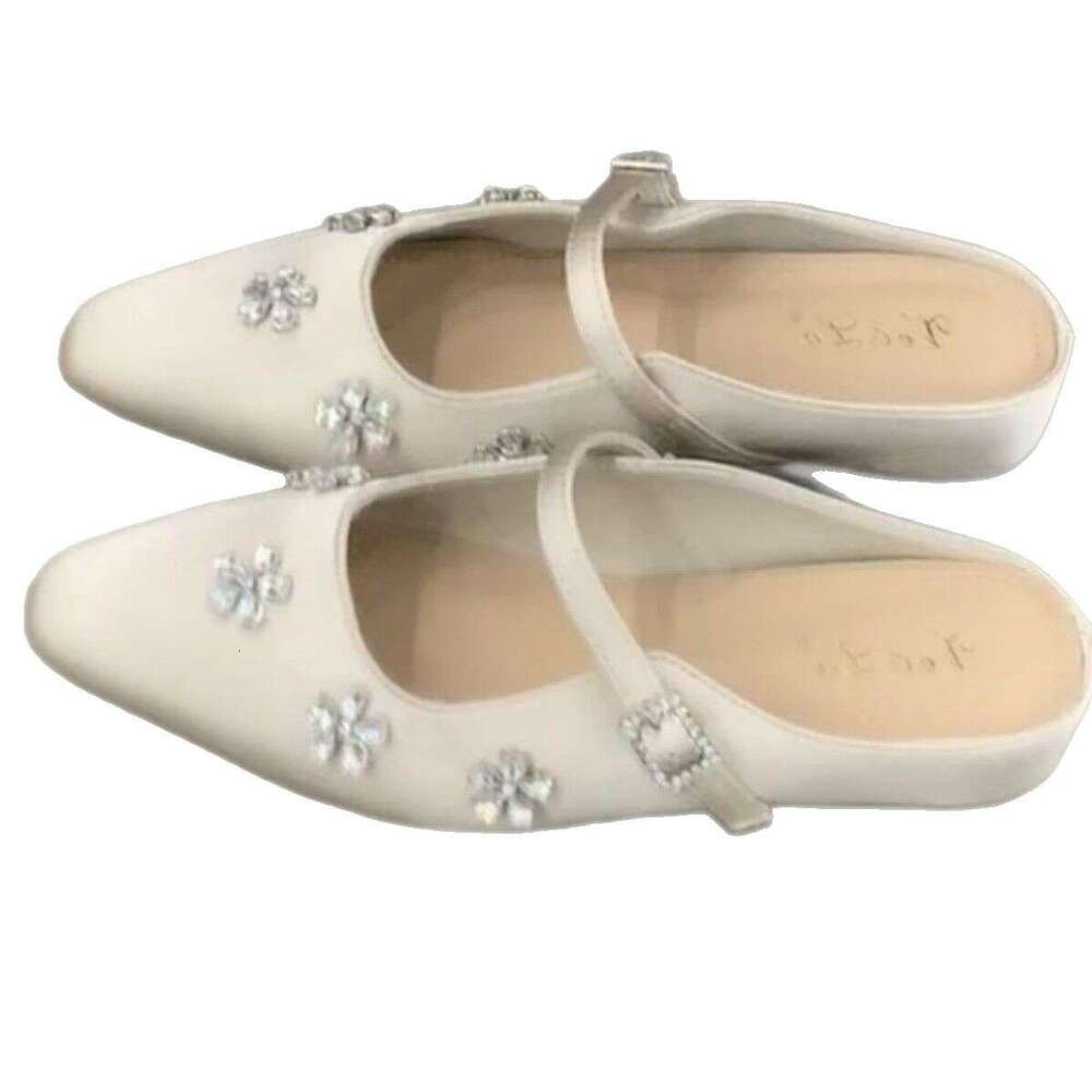 Women's Designer Shoe French Style - Flat Mary Jane Half Sandals Slippers with Rhinestone Bowknot Gentle Evening Single Shoes