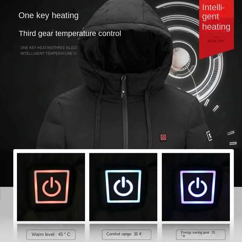 Mens Winter Heating Jacket Smart Zone 5 USB Charging Heating Clothing Mens Waterproof Hooded Parka Warm Safari Hiking Ski Suit H251017