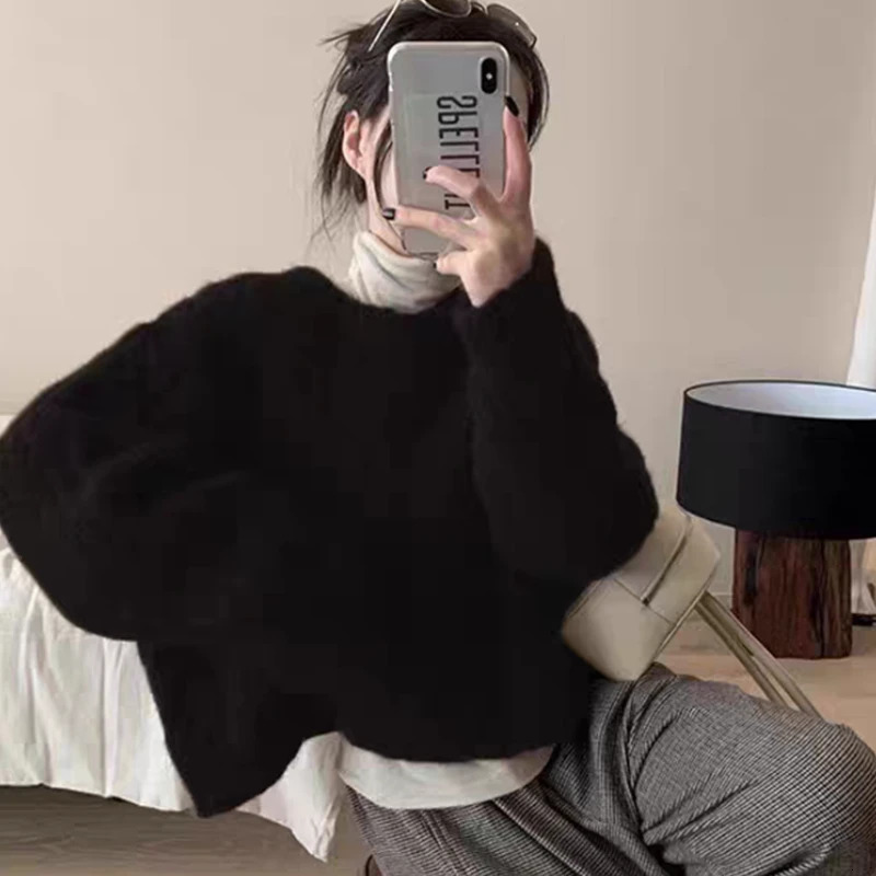 Autumn and Winter O Neck Loose Retro Korean Womens Pullover Sweater Lazy Style Casual Versatile Thick Long Sleeve Knitted Tops 251013