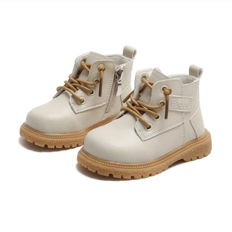 SpringAutumn Baby Boots Leather British Style Boys Fashion Boots Rubber Sole Zip Side Toddler Girls Ankle Boots 1525 251015