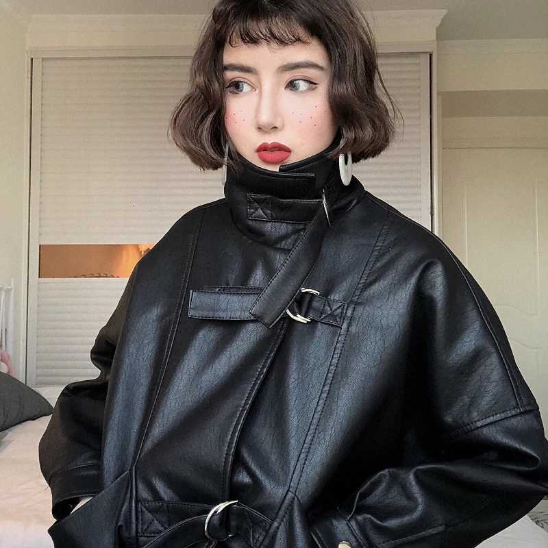 Women Faux Leather Jacket Batwing Sleeve Moto Biker Coat Short Zipper PU Black Jacket Spring Street Leather Coat PY102T251017