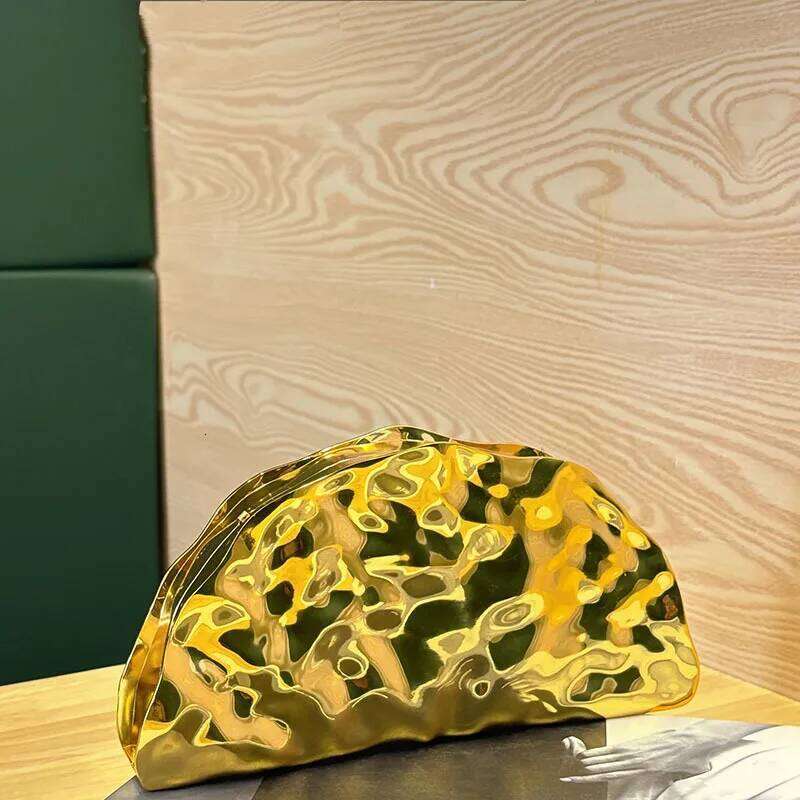 NEW Acrylic Shell Shape Gold Women Evening Party Cute Metal Shiny Purse Handbag 2025 Wholesale Clutch Bag