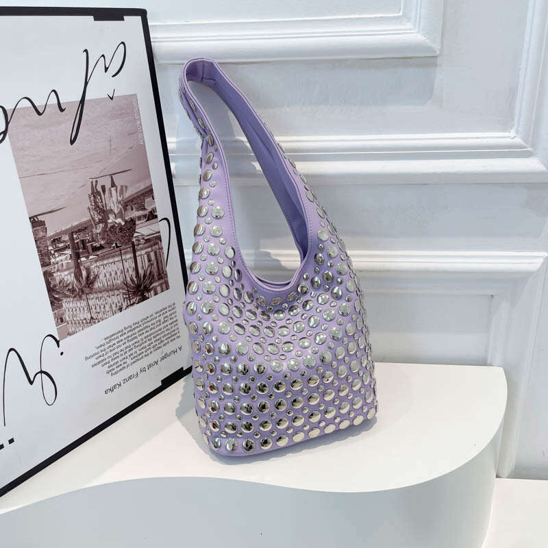 Trendy Cool Polka Dot Studded for Women New Fashion Motorcycle Versatile Ladies Underarm Tote Bag