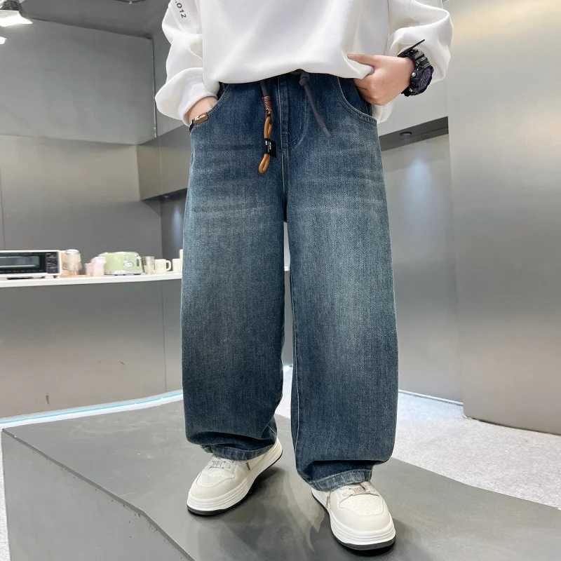 Korean Child Fashion Distressed Baggy Jeans For Tweens Boy Loose Style Folded Denim Pants Kids Cowboy Casual Trousers Age 514 TT251017