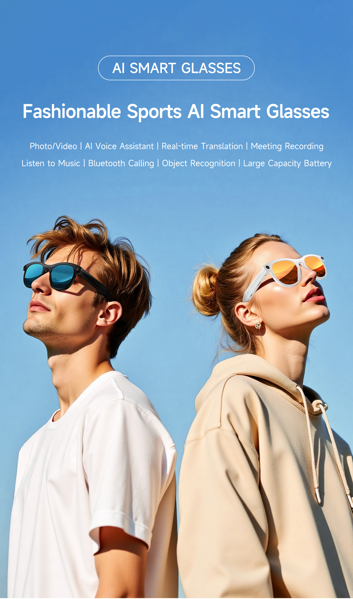 New AI Q&A Camera Recording 200W HD Camera Translation Bluetooth Call Smart Glasses