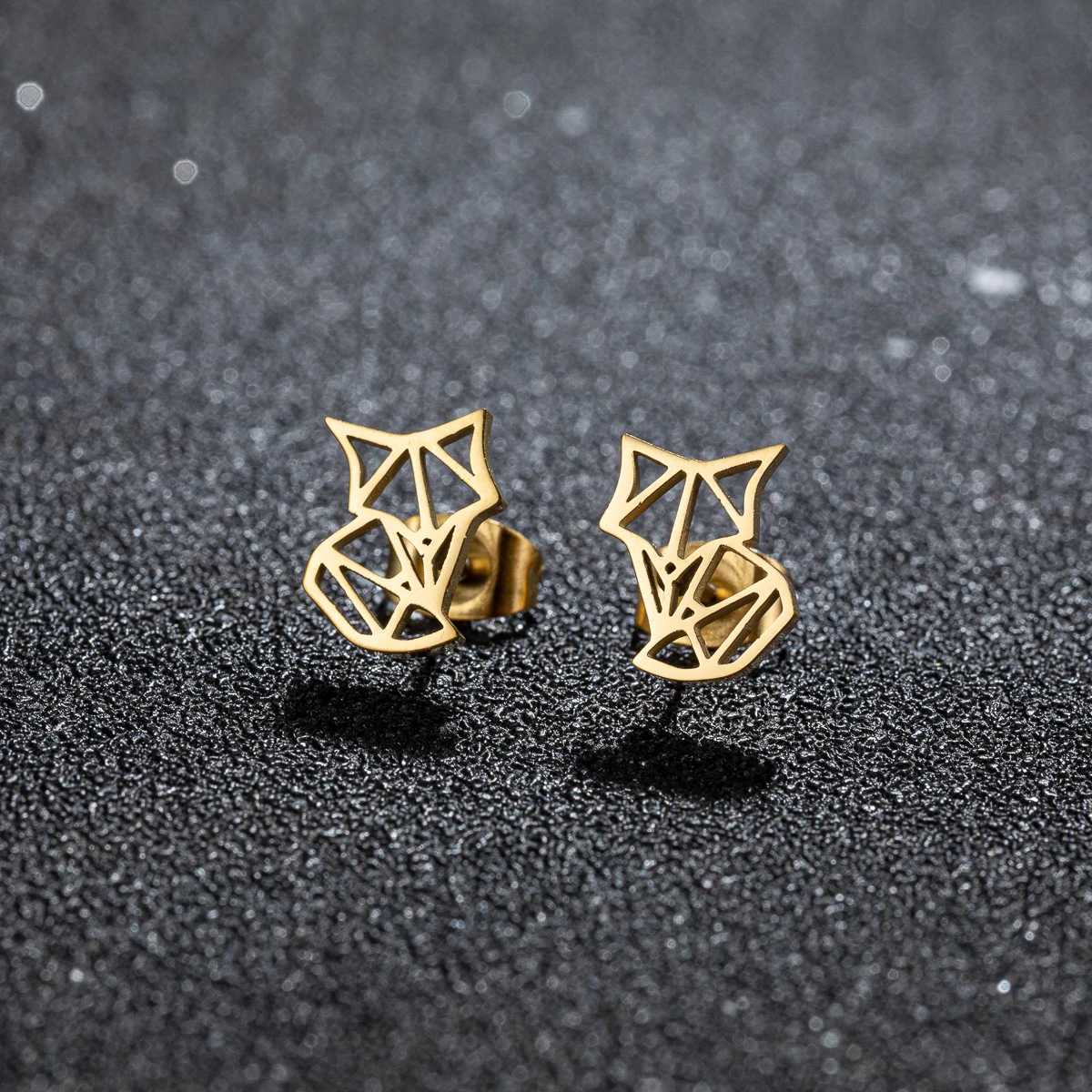 1Pair New Arrival Stainless Steel Cute Fox Ear Studs Ceative Fashion Origami Animal Earrings for Women Jewelry Girlfriend GiftL251017