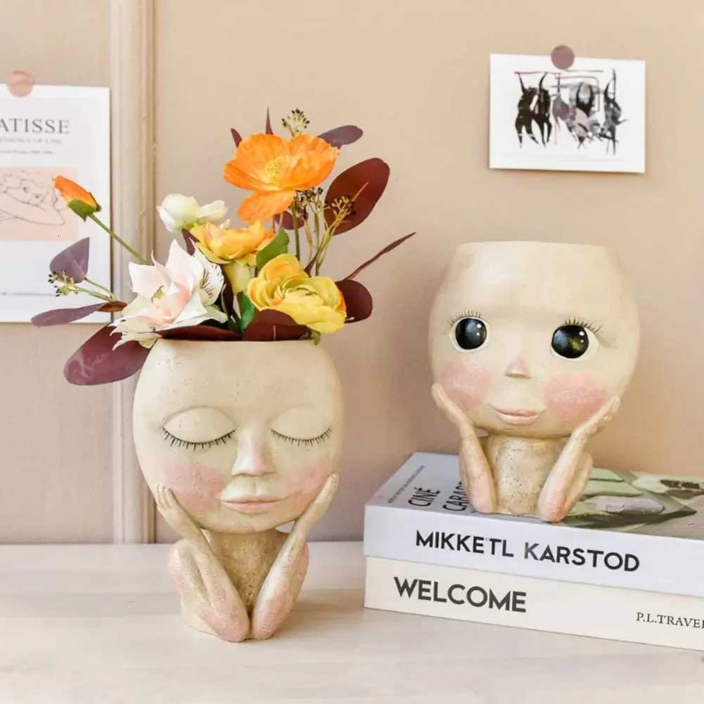 Creative Face Flower Pot Head Planter Pot Succulent Planter Resin Art Statue Sculpture Potted Decorative Ornaments Vase C251017