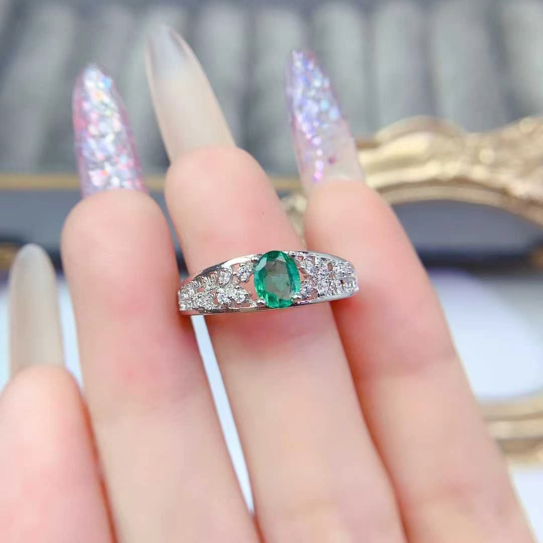 Genuine emerald ring 925 silver gemstone jewelry 4mm*6mm 0.4ct Colombian emerald jewelry with certificate