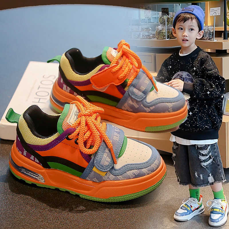Childrens Fashion Color Block Versatile Sneakers 2024 Autumn New Boys Shoes Korean Style Girls Lightweight NonSlip Sports Shoes W251017