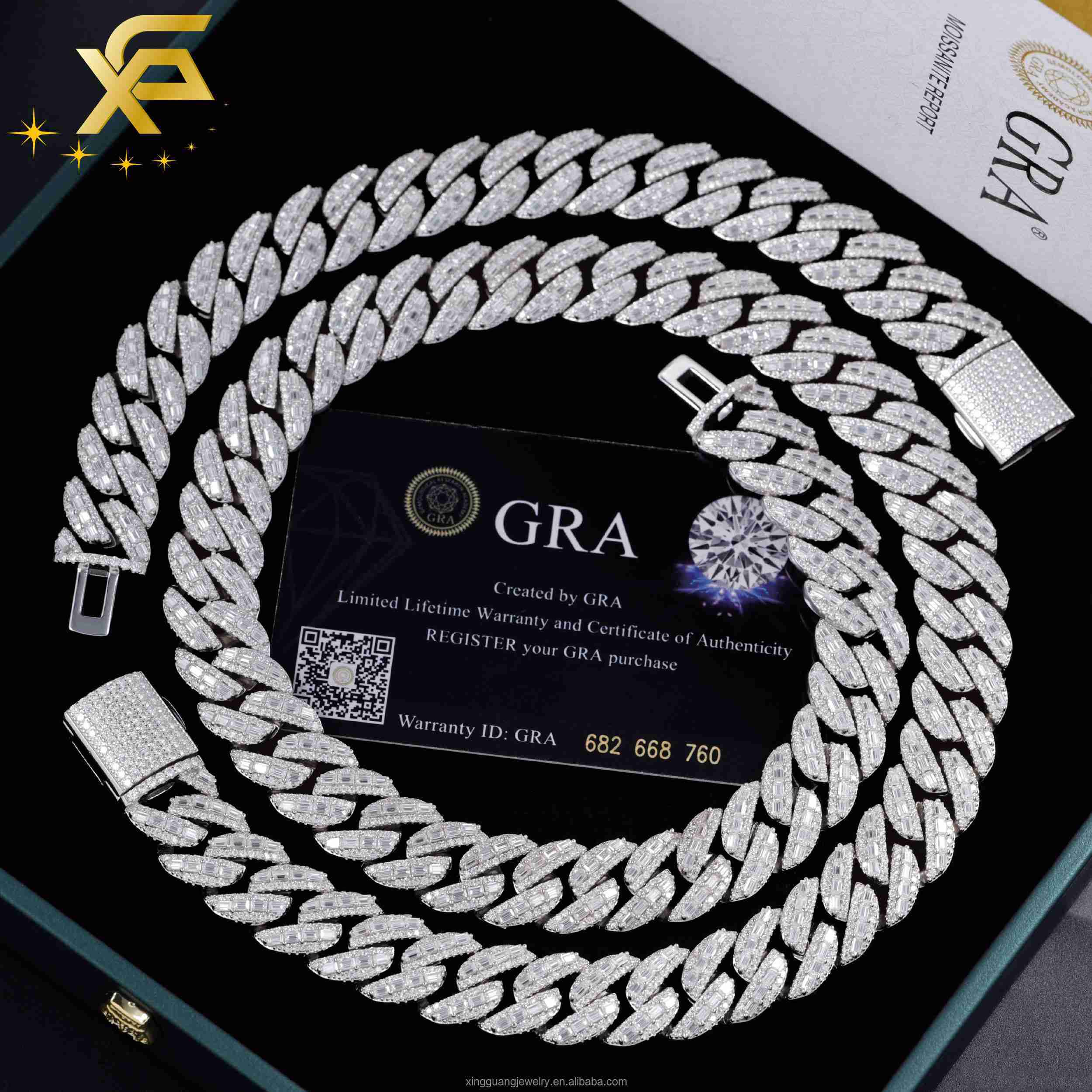 RTS 15mm Vvs Baguette Moissanite Pass Diamond Test Iced Out Hip Hop Silver Necklace Cuban Chain Fine Jewelry Men Rapper Lidynamic