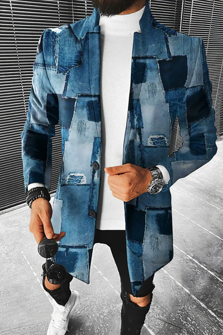 Mens Fall long coat floral print button lapel Fashion Office Winter Jacket Casual Nylon overcoat oversized top coat 251017