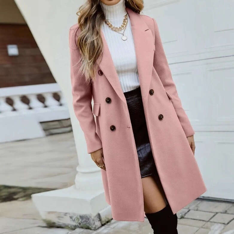 Trade Autumn Winter Women's Elegant Double-Breasted Wool Coat B5