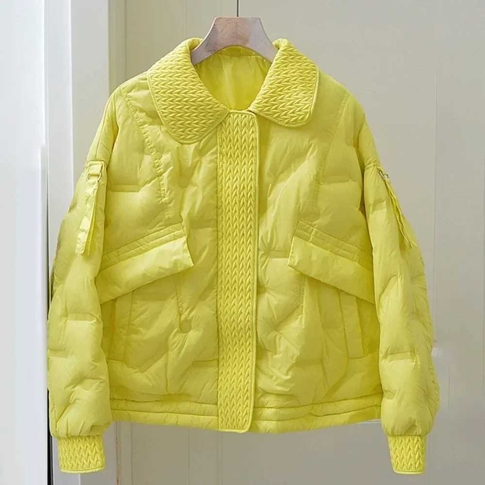 Over Size Puffer Coat Women Loose Outwear Female TurnDown Collar Casual White Duck Down Jacket 2024 New Autumn Winter W251016