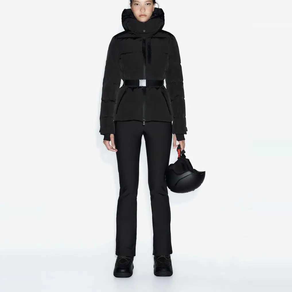 Warm Cotton Jaet Ski Suit with Belt Stand Collar Thien Winter Outerwear Womens Faion Commute Korean Sle Memory Fabric W251016