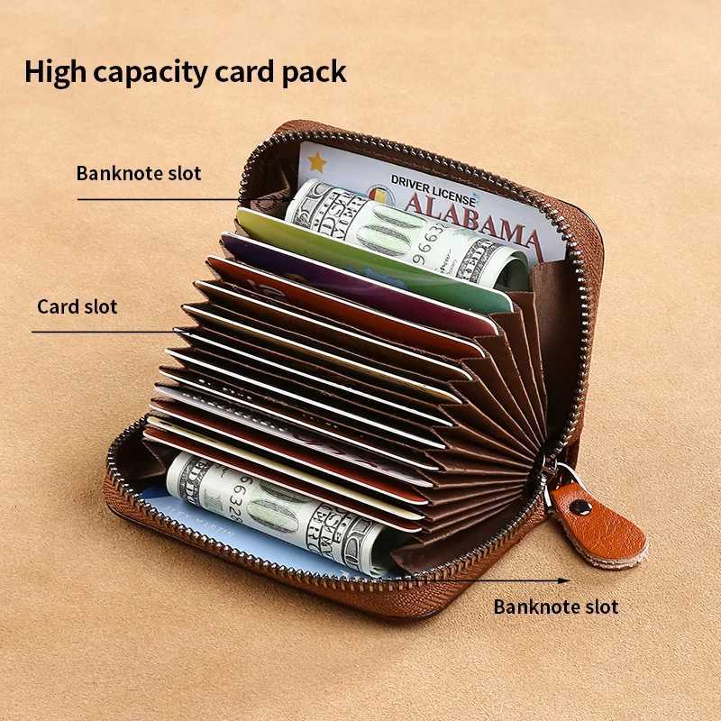 Mens Genuine Leather Large Capacity MultiSlot Card Holder with Drivers License Case New Gradient Color Design RFID BlockingW251017