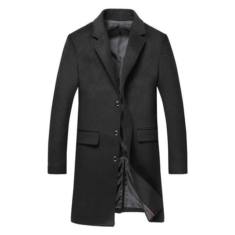 Mens Woolen Coat Winter Solid Color Singlebreasted Pocket Camel Male Long Trench Coat Mens Overcoat J251017