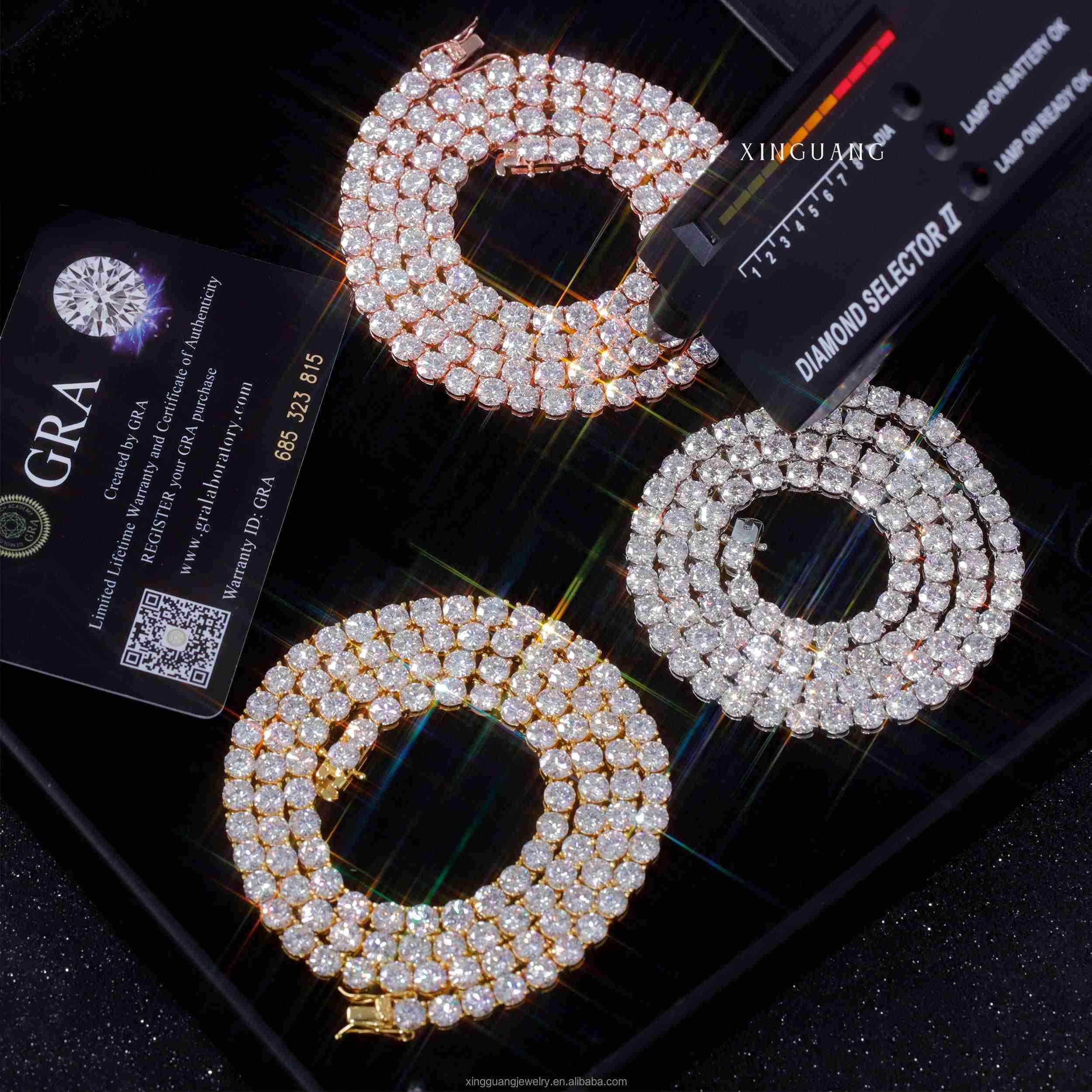 XingGuang Jewelry Hot Sale 2mm5mm D Color VVS Moissanite Tennis Chain Necklace Bracelet 925 Sterling Silver Moissanite Chain