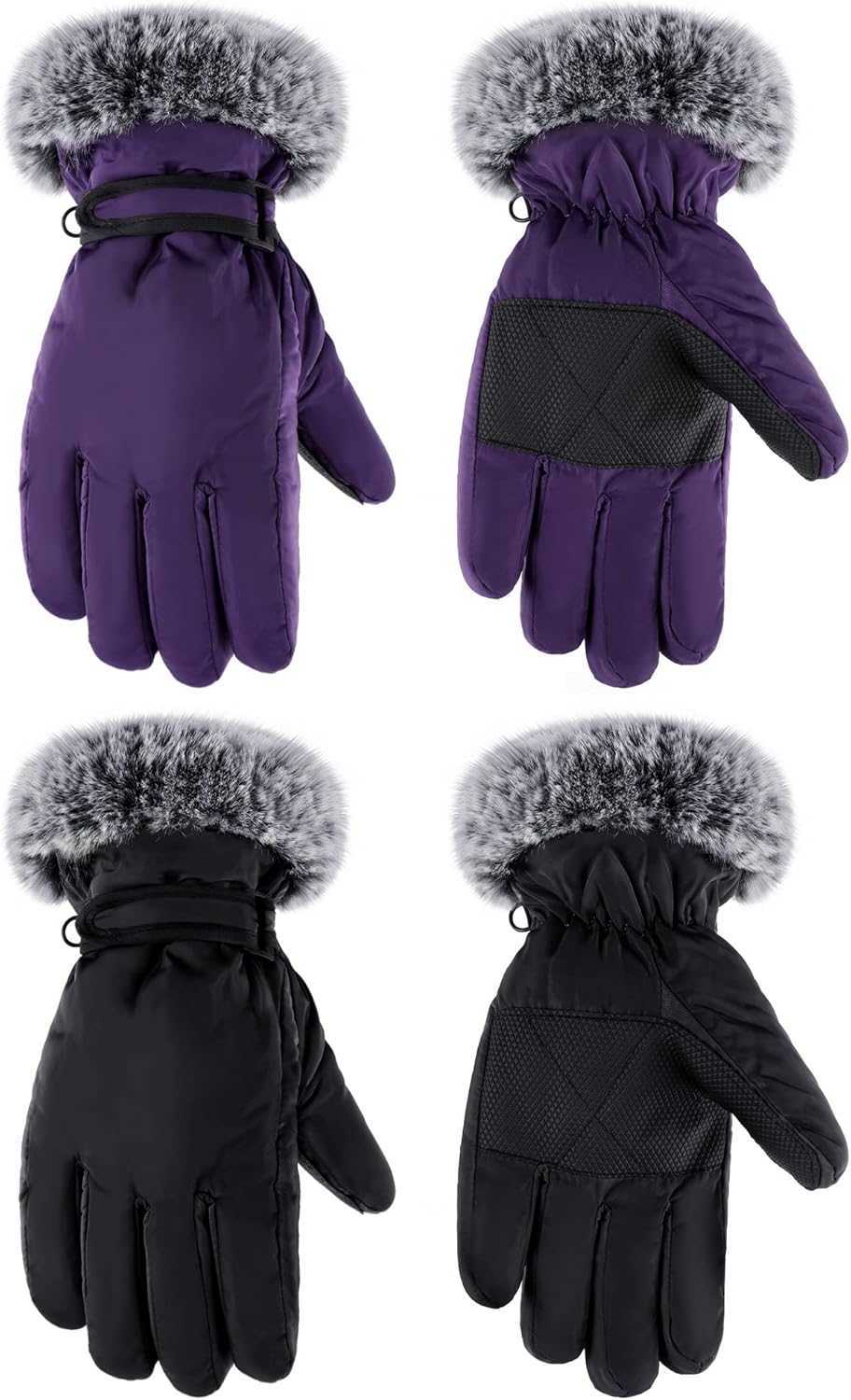 2 Pair Winter Ski Gloves for Adult Women Men Waterproof Faux Fur Warm Windproof Snow Gloves for Skiing Anti Slip Z251017
