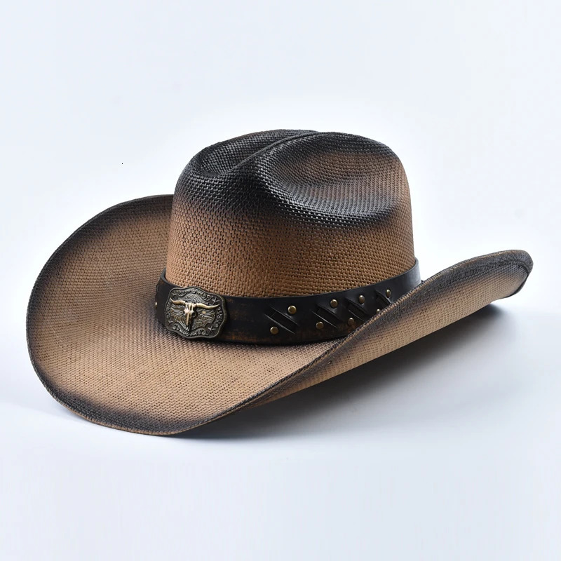 Western Style Straw Cowboy Summer Hats For Men Vintage Curled Wide Brim Cowgirl Hats Sombrero Hombre 251015