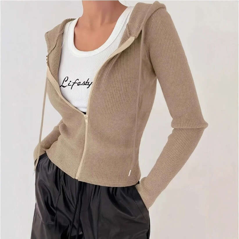 Autumn And Winter Trendy Clothing Elegant Slim Fit Zipper Hooded Jacket Fashion Casual Women's Top B5