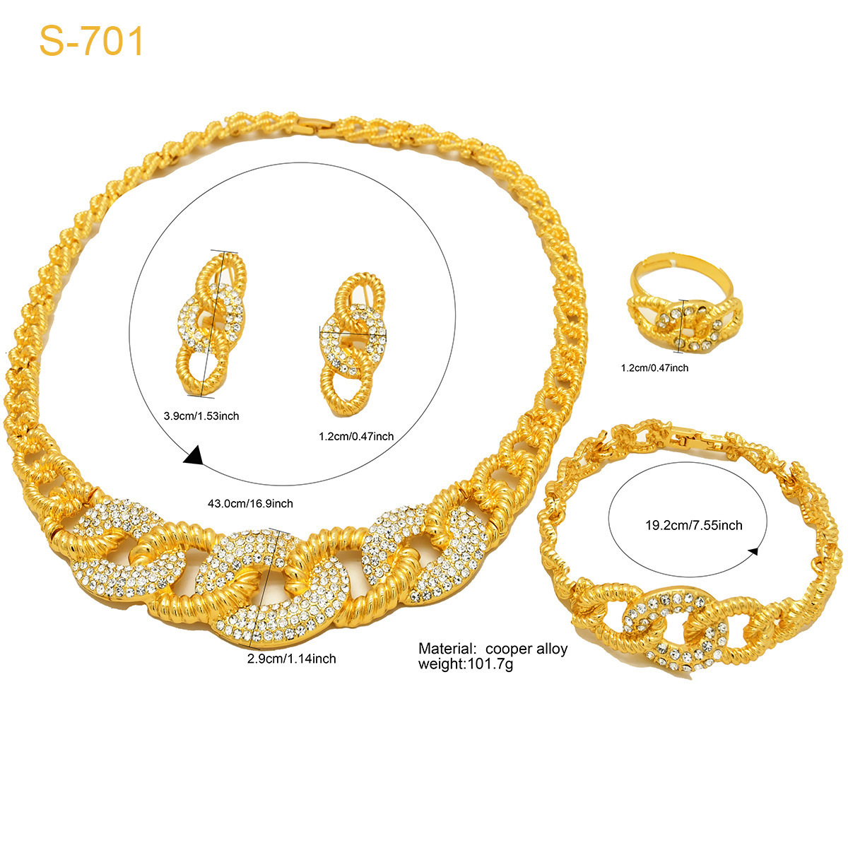 Italy 18K Gold Plated Jewelry Set For Women Two Tone Open Bangle Earrings Necklace Ring 4Pcs Set Jewelry Wedding Party250408