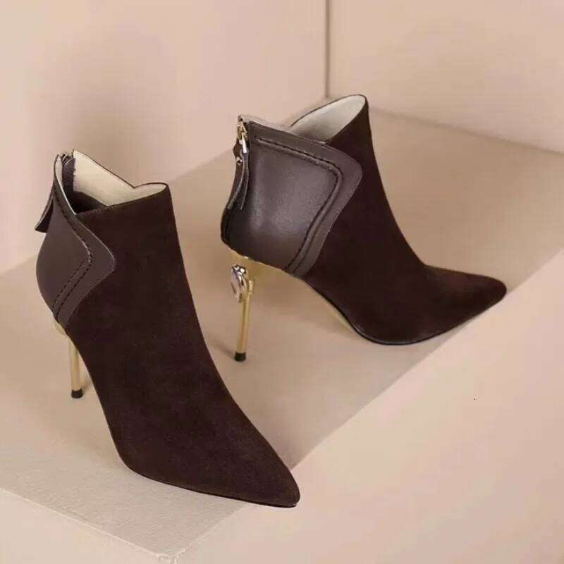 Vintage Pointed Toe Women Ankle Boots Fashion Elegant Back Zippers Short Booties Autumn Winter Ladies Concise High Heels Shoes
