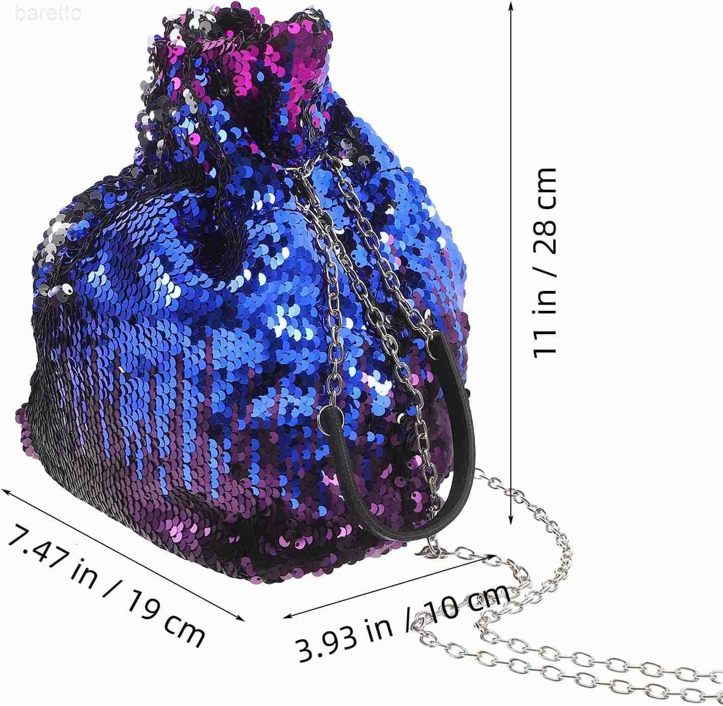 Purse for Women Glitter Sequin Cluth Bling Bucket Bag Stylish Shoulder Bag with Tassel Chain Party Tote Handbag Blue 75 x 39 x 10 inch Z251017