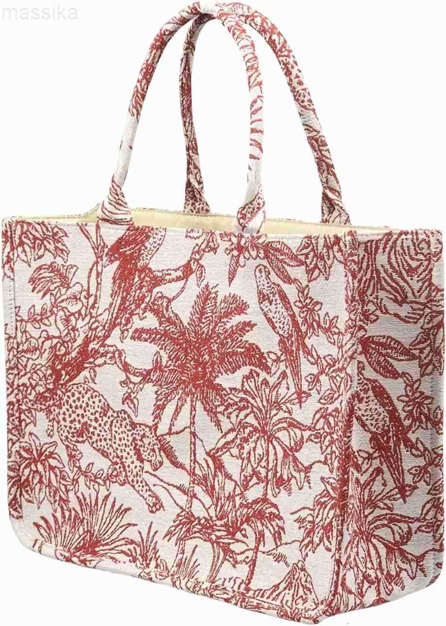 Luxury Large Tote Bag Retro Embroidery Jacquard Handbag Cotton Linen Bags for Women M251017