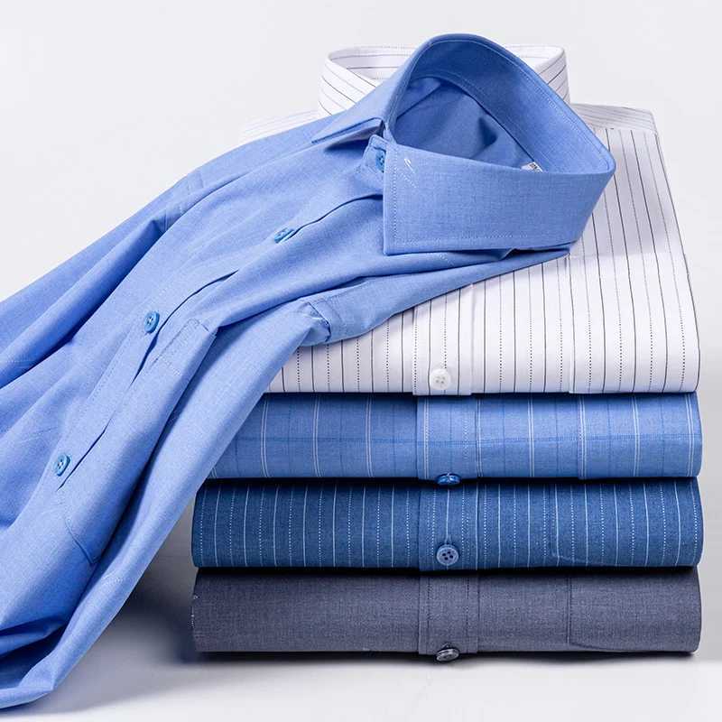 New Mens Plaid Shirt Long Sleeve AntiWrinkle Formal Soft Fashion Casual Business Pocket Classic Striped Shirts Men Clothing J251017