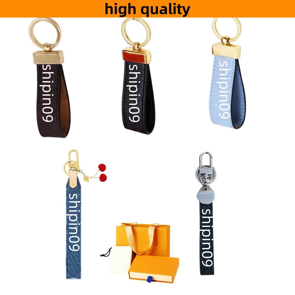 Leather bag charm designer keychain cherry charm key rings women dragonne letter lanyard classic exquisite luxury key chain popular brown denim metal simple sh0513