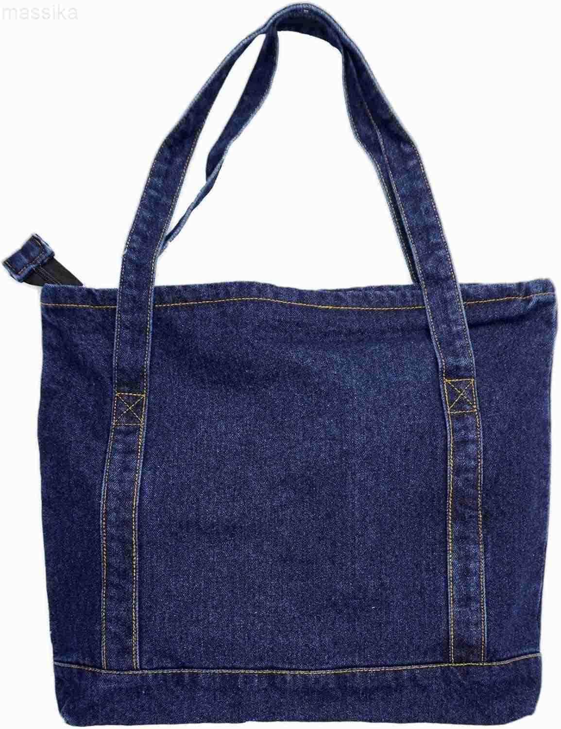 Denim Tote Bag Casual Style Lightweight Classic Retro Travel Shopper Shoulder Handbag M251017