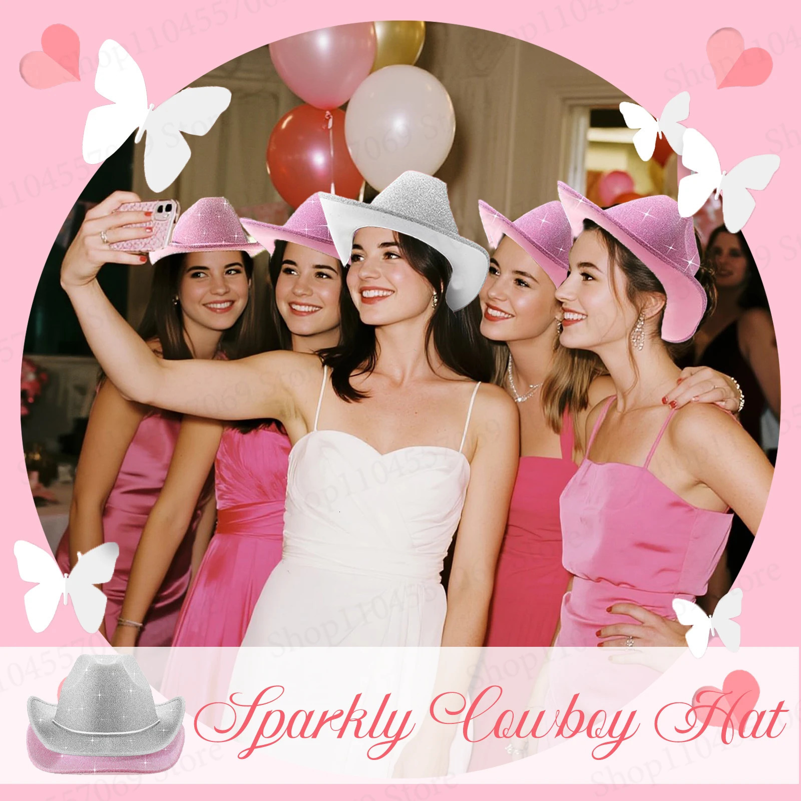 648Pcs Sparkly Cowboy Hat for Wedding Bachelorette Party Cowgirl Hats with Bandanas Heart Sunglasses Western Party Supplies 251015