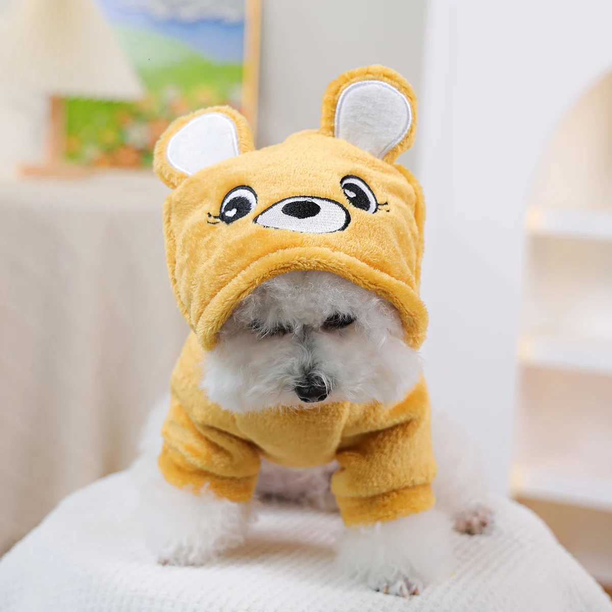 Pet Dog Clothing Autumn and Winter Thickened Plush Cute Bear Transformation Clothing Yellow Catdog ClothingW251017