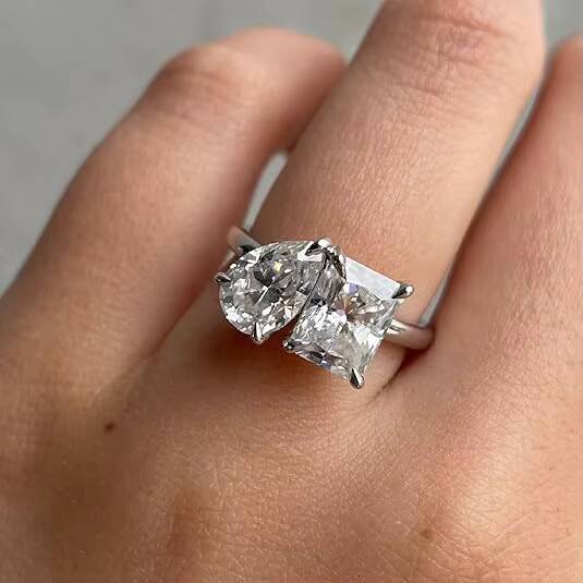 IGI Certificate Laboratory Grown Diamond Engagement Ring 14K Pear Cut Side Stone Radiant Engagement Ring