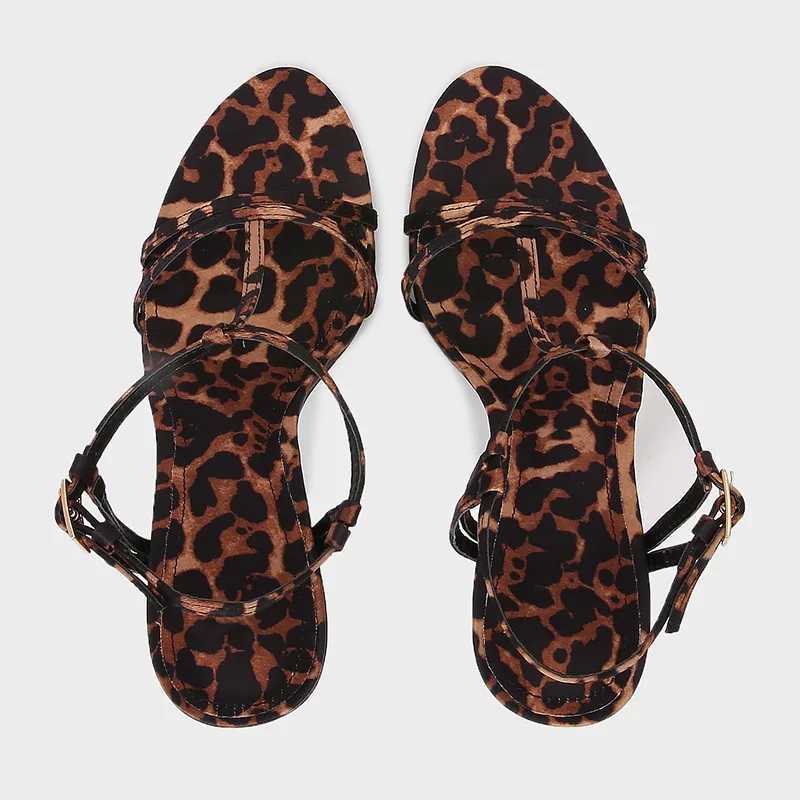Leopard Pointed Toe Thin Heel Women Sandals Belt Buckle Narrow Band Roman Shoes Fashion Comfort Large Size Banquet Dress Shoes Z251015