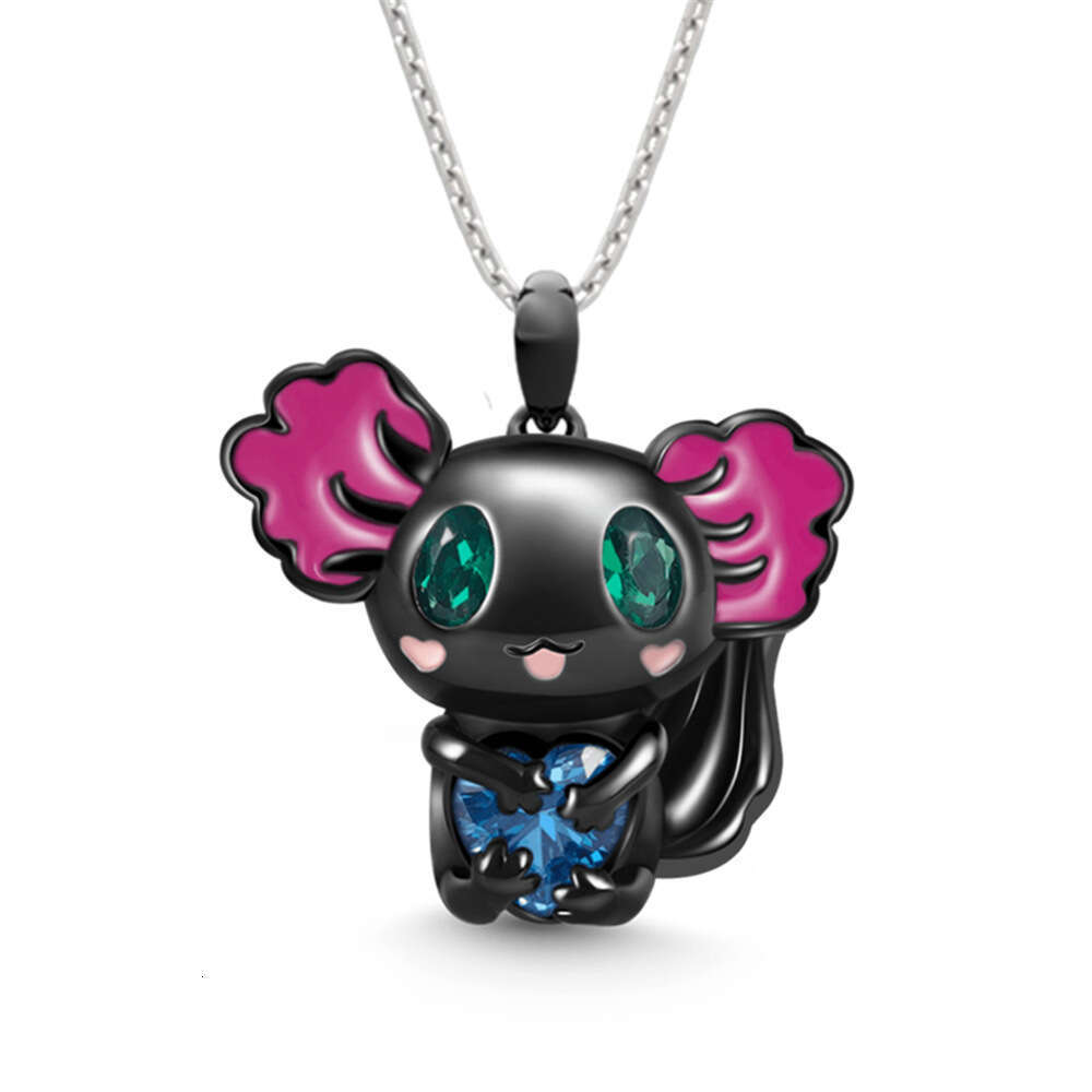 Cute Axolotl Pendant Necklaces Hot-Selling New Cartoon Fashion Big Eyes Hing Dragon Lady Necklace Pendant Heart Shape
