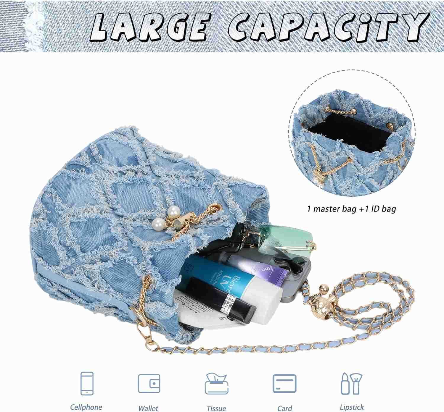 Small Denim Bucket Bag for Women Jean Purse Crossbody Bags Denim Tote Handbag Z251017