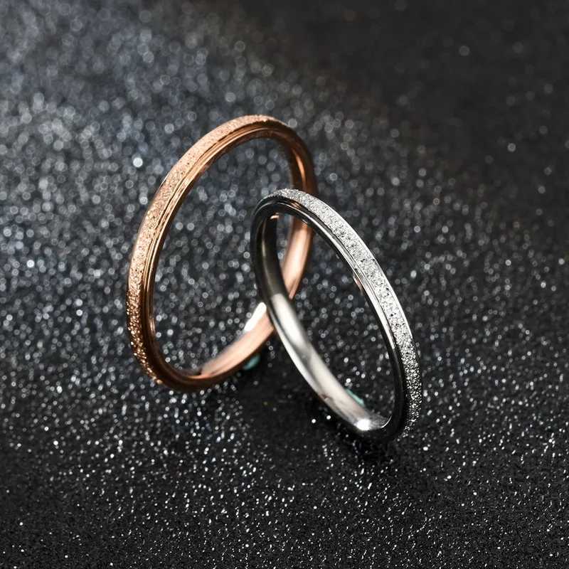 2mm 4mm 6mm Silver Rose Gold Color Frosted Finger Ring For Woman Man Wedding Jewelry Stainless Steel Couple RingW251017