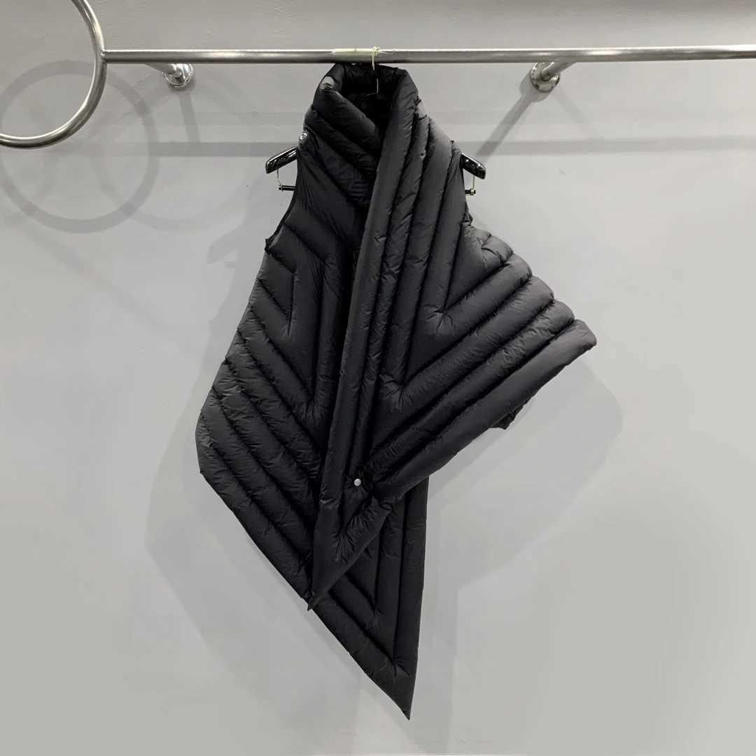 Black Asymmetric Wrap Sleeveless Womens Down Jacket Personality Chic Oversized Scarf Style Down Padded Womens Jacket W251016