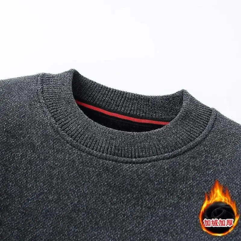 Mens Sweatercoat Autumn Winter ONeck Knit Letter Plush Fleece Lined Warm Wool Pullover Sweater Men Bottoming Pullovers Jumper 251016
