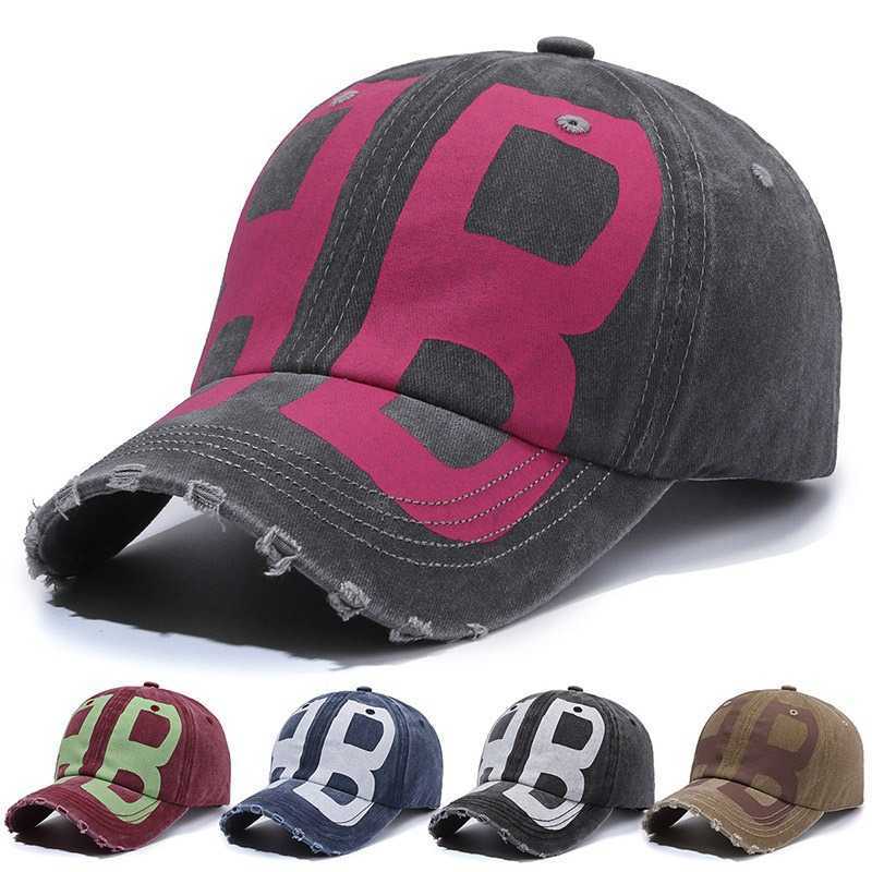 Vintage Washed Distressed Baseball Cap with Double B Print Letters Sun Hat for Men W251017