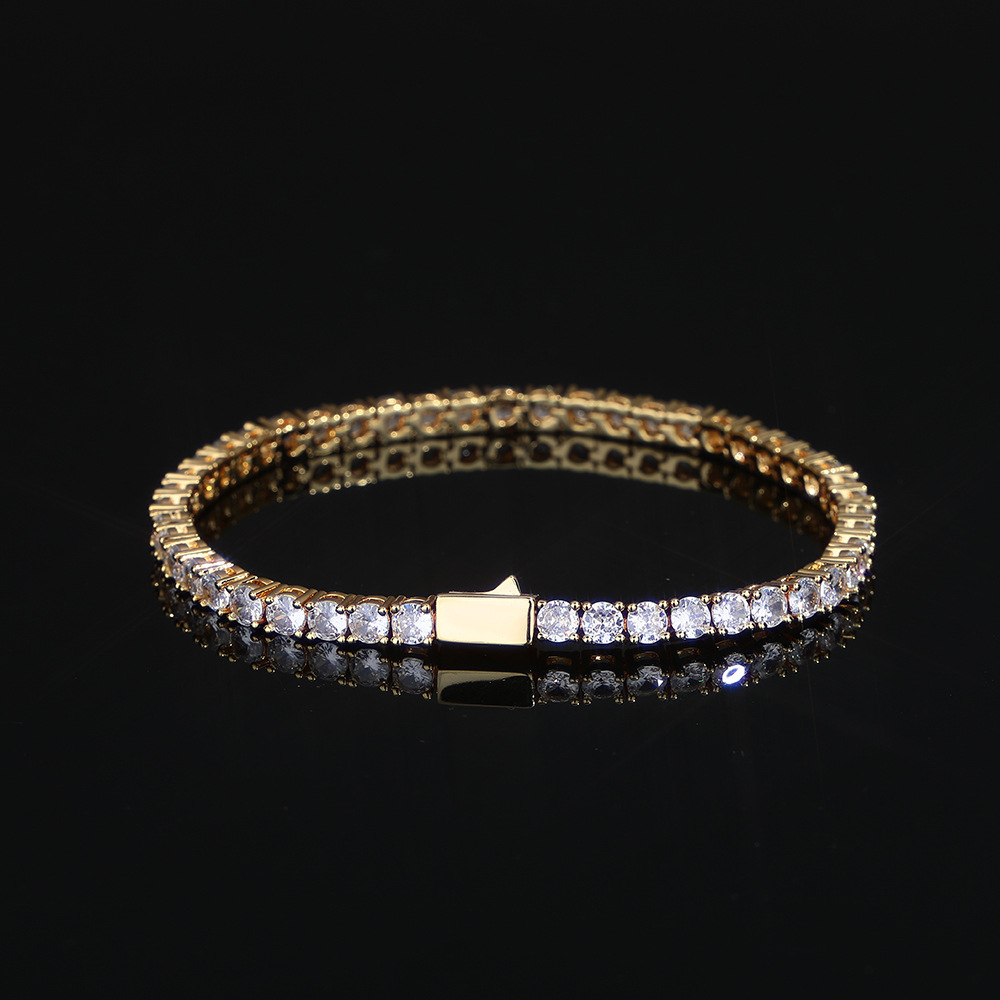 Hip Hop 5A CZ Diamonds Tennis Chain Bracelets Spring Chain Clasp 18K Real Gold Plated Jewelry