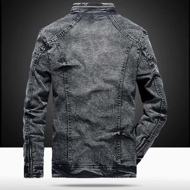 Vintage Mens Denim Jacket Solid Casual Mens Jeans Coat Fashion Stand Clothes for Men Black Blue Bomber Jacket Men Stand 251017