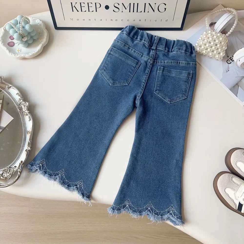 37 Years Old Cute Baby Girl Clothes Blue Kids Jeans Spring and Autumn New Solid Color Flared Pants Casual Childrens ClothingT251017