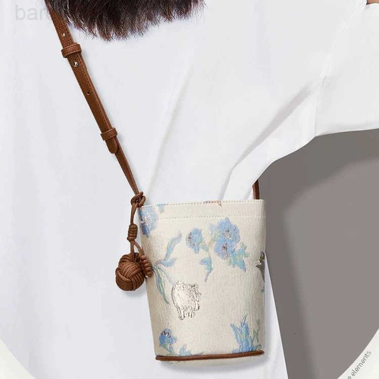 Womens Chinese Flower Style Shoulder Bag Mini Bucket Bag Crossbody Bag Z251017