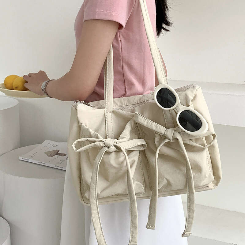 New Bowknot Tote Summer High-End Large Capacity Shoulder For Women Simple Versatile Nylon Commuter Bag B5